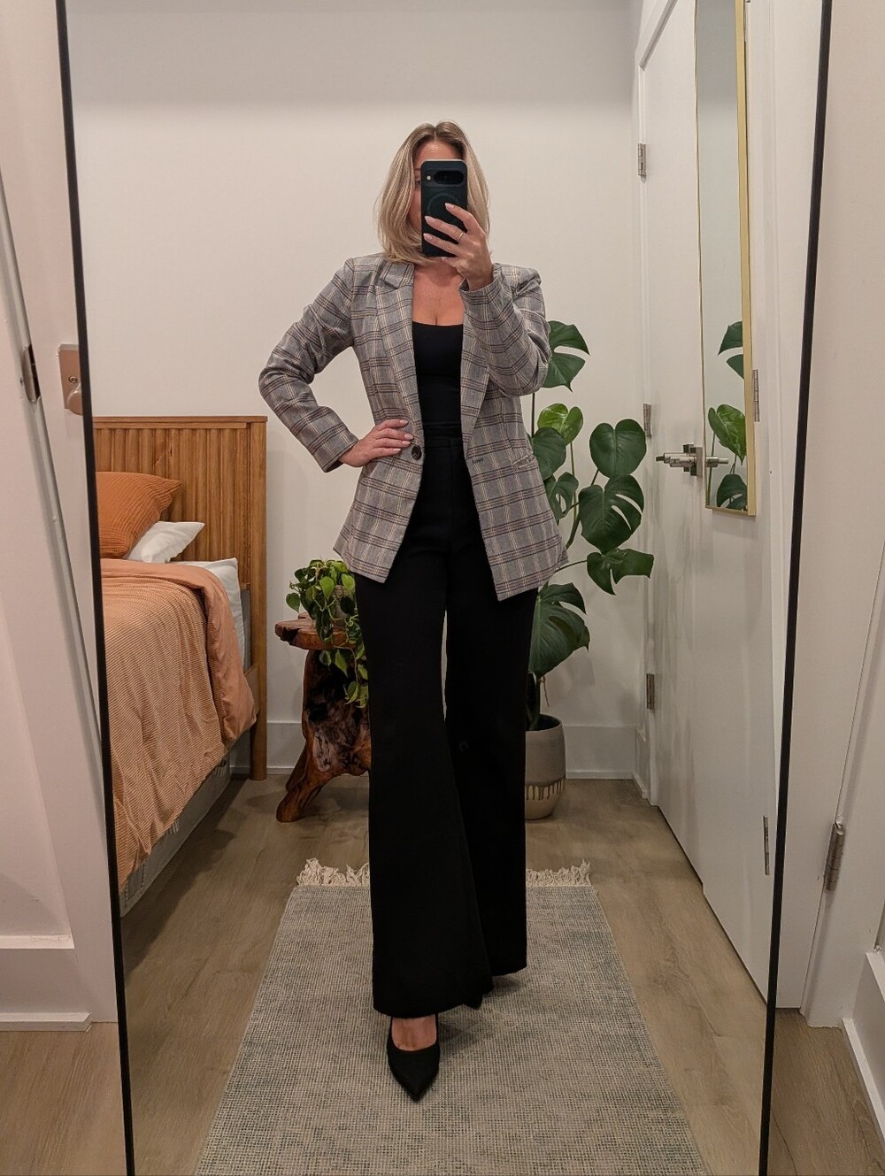 Allegra K Grey Plaid Blazer Jacket